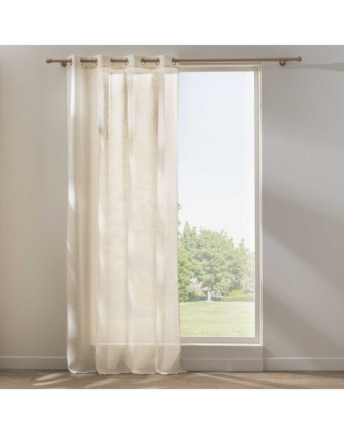 Velo con occhielli Sanya, effetto lino intrecciato a righe naturali - 140x280 cm