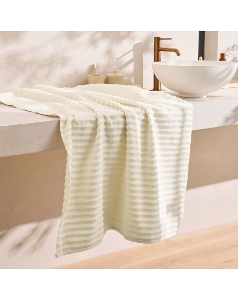 Drap de douche en coton, éponge unie Maya ivoire - 70x130 cm