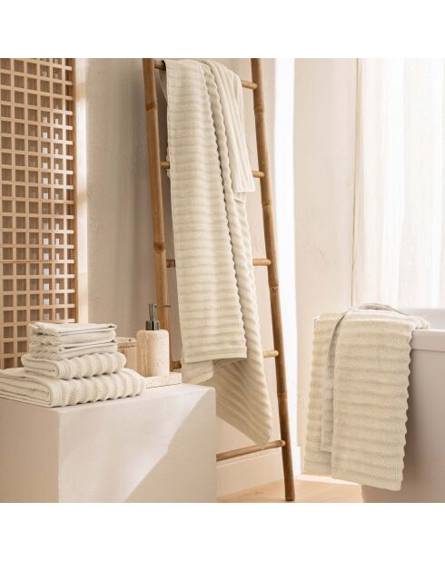 Drap de douche en coton, éponge unie Maya ivoire - 70x130 cm
