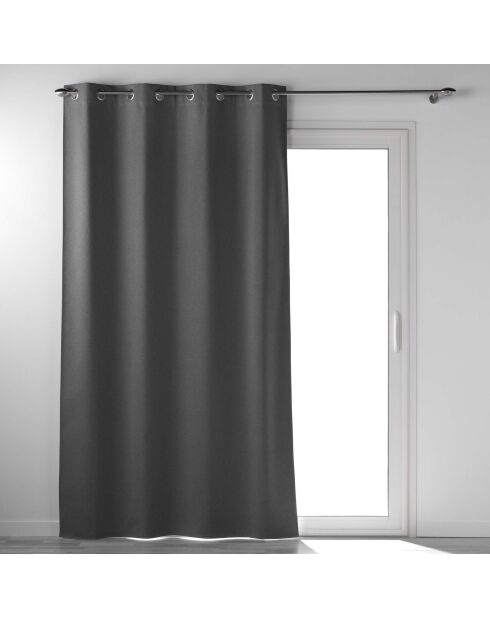 Cortina occuless con ojales, opaca, cambray, lisa, antracita, 135 x 260 cm