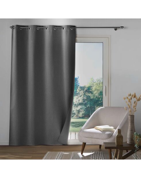 Cortina occuless con ojales, opaca, cambray, lisa, antracita, 135 x 260 cm