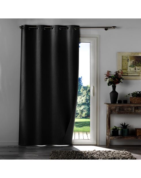 Cortina occuless con ojales, opaca, cambray, lisa, antracita, 135 x 260 cm