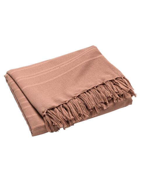 Plaid Lilia aus mokkafarbenem Baumwollstoff mit Fransen - 180x220 cm