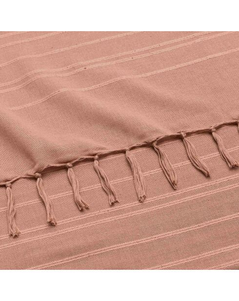 Plaid Lilia aus mokkafarbenem Baumwollstoff mit Fransen - 180x220 cm