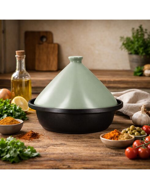 Tajine bodem aluminium inductie keramische deksel zwart celadon -D.24cm