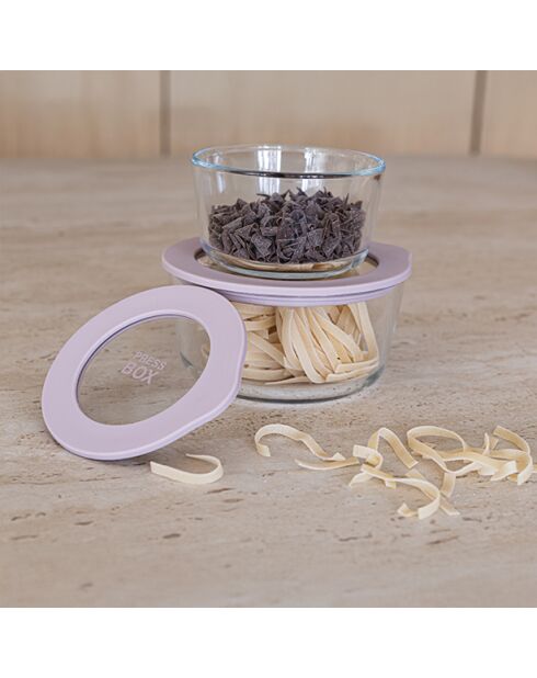 Caja de prensa redonda de vidrio borosilicato de lavanda, hermética, 250 ml