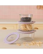 Caja de prensa redonda de vidrio borosilicato de lavanda, hermética, 250 ml