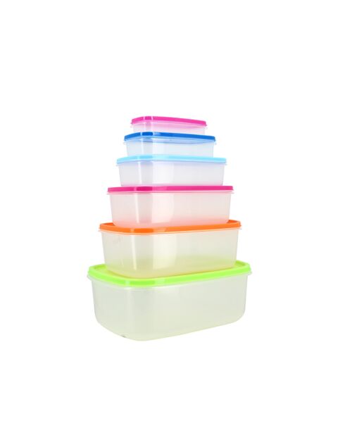 Set de 6 cajas herméticas de plástico con tapa multicolor/transparente - 260x188x92 cm