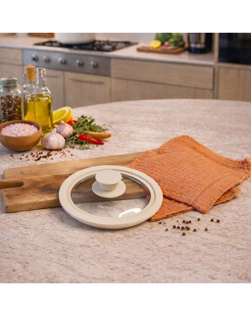 Multi-size deksel van gehard glas en beige siliconen - 16/18/20cm