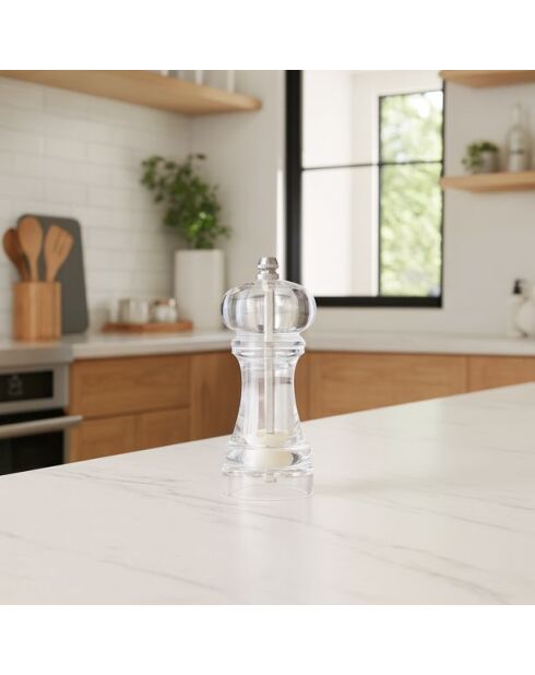 Moulin sel poivre en acrylique transparent broyeur céramique - H.14cm