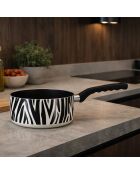Juego de sartenes y cacerolas de aluminio Zebra con revestimiento cerámico blanco y negro, 24 cm de diámetro y 18 cm de diámetro