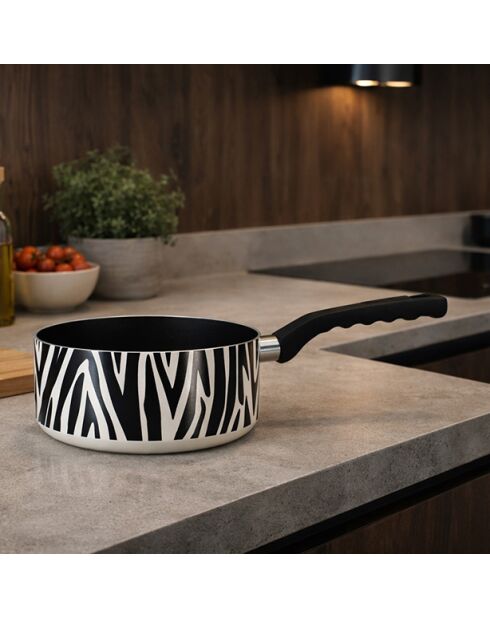 Juego de sartenes y cacerolas de aluminio Zebra con revestimiento cerámico blanco y negro, 24 cm de diámetro y 18 cm de diámetro