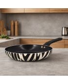 Juego de sartenes y cacerolas de aluminio Zebra con revestimiento cerámico blanco y negro, 24 cm de diámetro y 18 cm de diámetro