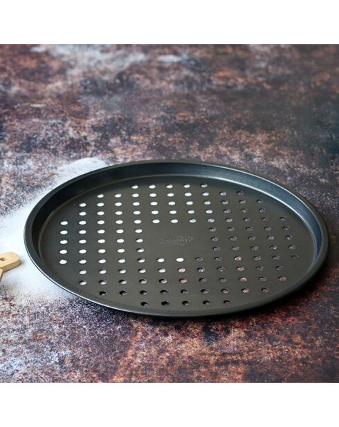 Plaque à pizza amandine en inox revêtu noir - D.33,5cm