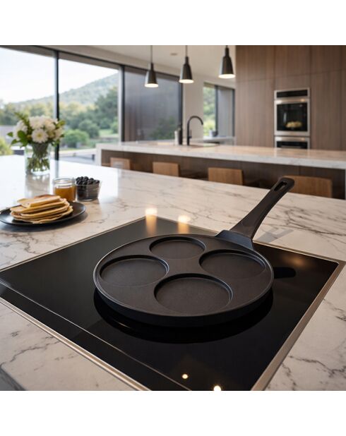 Poêle à pancakes en aluminium 4 trous noir - D.26cm