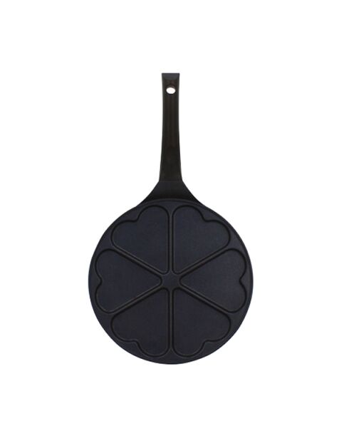 Poêle à pancake en forme de coeur en aluminium 6 trous noire - 26cm