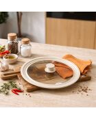 Couvercle multi taille en verre trempé et silicone beige - 26/28/30cm