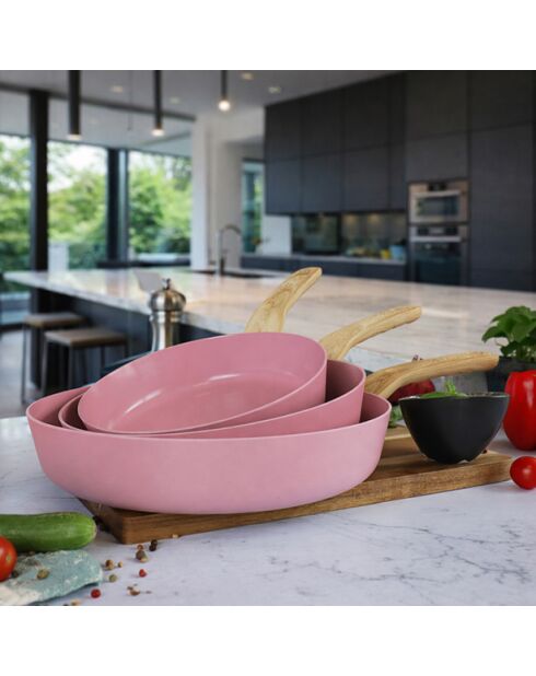 Set 3 lila aluminium braadpannen compatibel met paarse inductie - 20/24 en 28cm