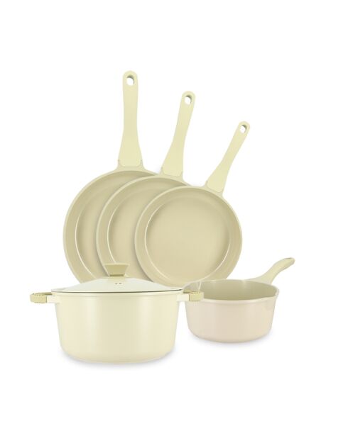 5-teiliges Pure Kochset aus recyceltem Aluminiumguss, cremefarben, 500 x 255 x 135 cm