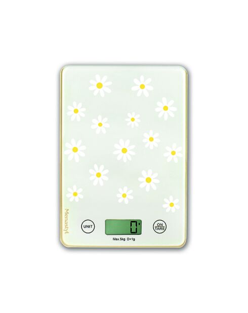 Balance électronique marguerite en plastique et verre trempé beige - 150 x 215 x 16 cm