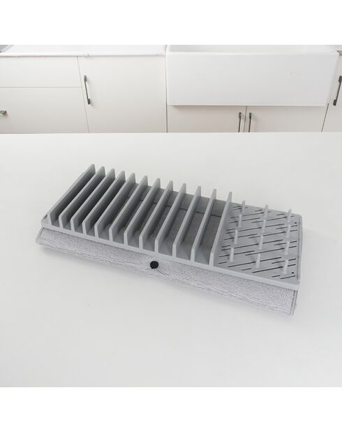 Égouttoir à vaisselle en polypropylène avec tapis en polyester gris - 445x165x35 cm