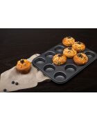 Zwarte bakplaat voor amandelmuffins van koolstofstaal met antiaanbaklaag voor 12 muffins - 355 x 270 x 30 cm