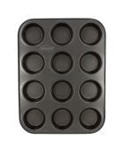 Zwarte bakplaat voor amandelmuffins van koolstofstaal met antiaanbaklaag voor 12 muffins - 355 x 270 x 30 cm