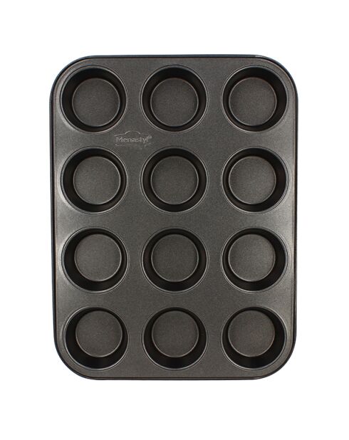 Bandeja antiadherente negra de acero al carbono para 12 magdalenas, de acero al carbono, para 12 magdalenas, 355 x 270 x 30 cm