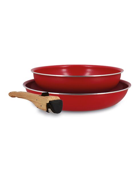 Set van 2 colorama magenta aluminium braadpannen met handvat - 22/26cm