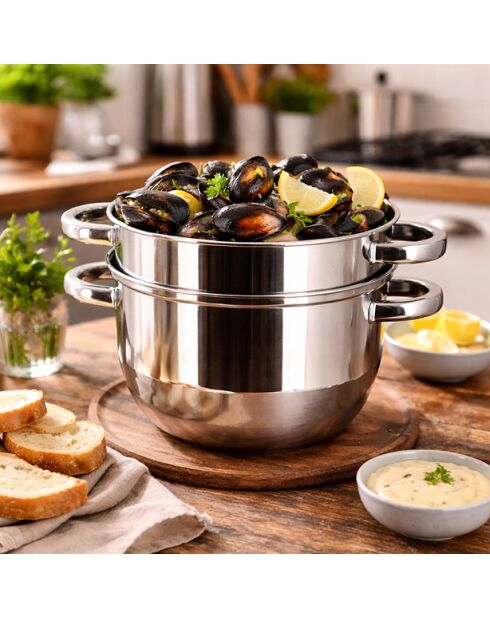 Muscheltopf aus Edelstahl - D.18cm - 2,7 l