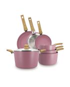 Set 7 pièces lilas casserole poêle faitout en aluminium induction - 470 x 283 x 160 cm