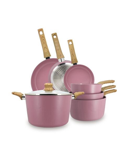 Set 7 pièces lilas casserole poêle faitout en aluminium induction - 470 x 283 x 160 cm