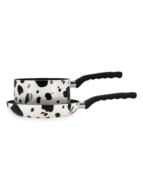 Juego de sartén y cacerola para vacas en aluminio con revestimiento cerámico blanco - D.24cm/D.18cm