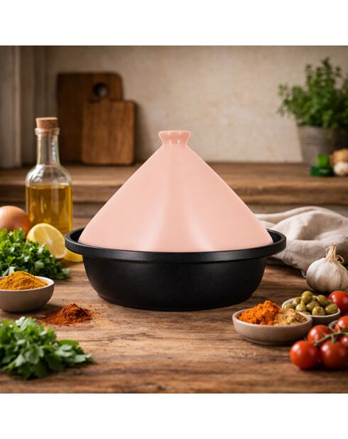 Tajine aluminium inductiebasis met roze keramische deksel - D.24cm