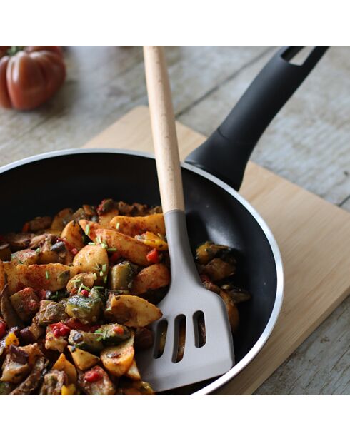 Spatola traforata in silicone Eliott con manico in legno di faggio naturale/tortora - 80x35x320 cm