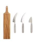 Planche à découper en bois d'acacia avec 3 couteaux à fromage inox
naturel - 59x12 cm