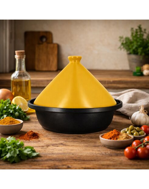 Tajine aluminium inductiebodem saffraan keramisch deksel - D.24cm