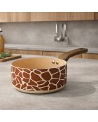 Juego de sartenes y cazos con forma de jirafa en aluminio con revestimiento cerámico de color marrón beige, 24 cm de diámetro y 18 cm de diámetro