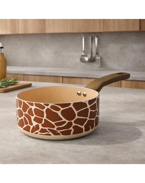 Juego de sartenes y cazos con forma de jirafa en aluminio con revestimiento cerámico de color marrón beige, 24 cm de diámetro y 18 cm de diámetro