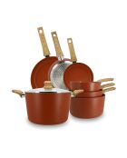Set 7 pièces casserole poêle faitout en aluminium induction teracotta - 470 x 283 x 160 cm