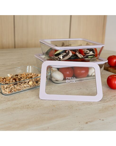 Scatola a pressione ermetica rettangolare in vetro borosilicato color lavanda - 2650ml