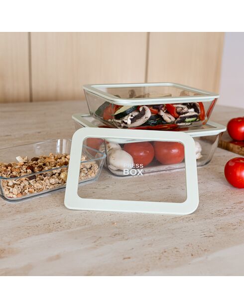 Scatola ermetica rettangolare pressbox in vetro borosilicato celadon - 1550ml
