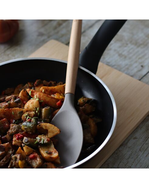 Cucchiaio in silicone Eliott, spatola e manico in legno naturale/tortora - 70x35x320 cm