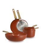 Set 5 pièces casserole poêle wok en aluminium induction teracotta - 475 x 280 x 110 cm