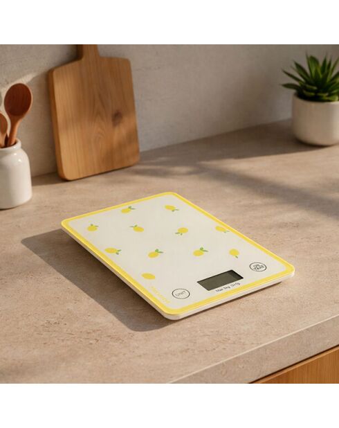 Balance électronique citron en plastique et verre trempé beige - 150 x 215 x 16 cm
