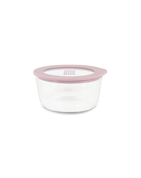 Caja de prensa redonda de vidrio borosilicato de lavanda, hermética, 470 ml