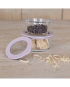 Caja de prensa redonda de vidrio borosilicato de lavanda, hermética, 470 ml