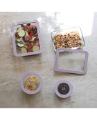 Caja de prensa redonda de vidrio borosilicato de lavanda, hermética, 470 ml