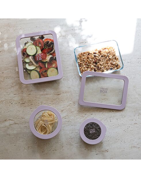 Caja de prensa redonda de vidrio borosilicato de lavanda, hermética, 470 ml