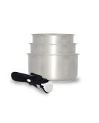 Set di 3 padelle iris in acciaio inossidabile con manico - 16/18/20 cm